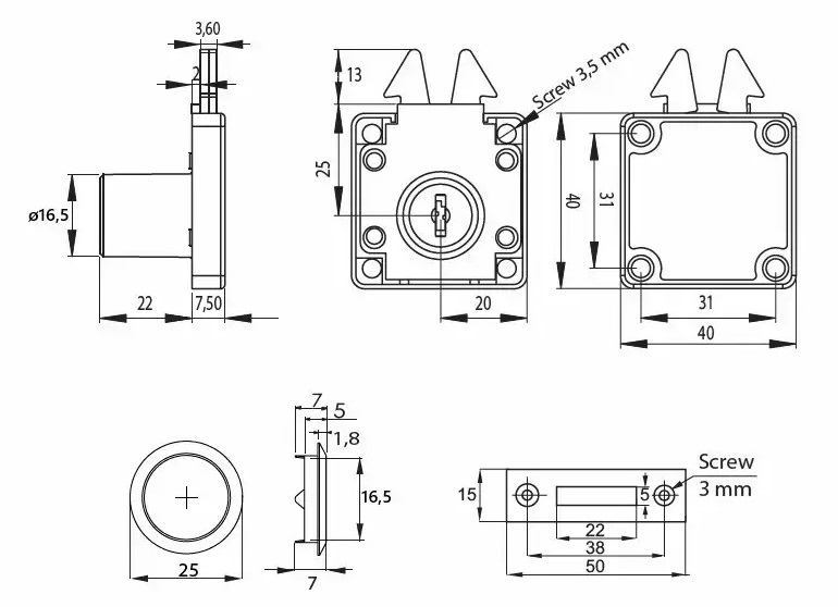 Fechadura de persiana aparafusada de alta qualidade, superfície: anodizado preto, versão: multi-chaveamento, 14.01.410-0. Fechadura de correr para persianas, portas de correr para móveis e muito mais, da SISO Dinamarca - Image 3