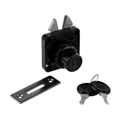 Fechadura de persiana aparafusada de alta qualidade, superfície: anodizado preto, versão: chaveada de forma diferente, 14.01.456-0. Fechadura de porta deslizante para persianas, portas de correr para móveis e muito mais, da SISO Dinamarca