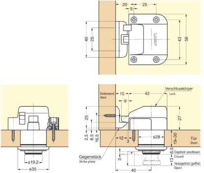 Fecho de pressão de alta qualidade com função de puxador, feito de latão, superfície: dourado, fosco acetinado, acabamento: redondo, TLP-SG e TLP-LBM(W). Fecho de pressão sólido para caravana, iate e muito mais, da Sugatsune / LAMP® (Japão) - Image 4