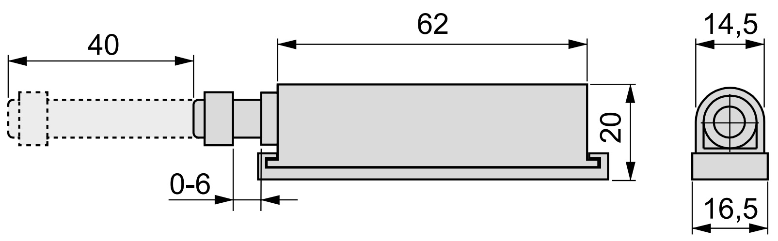2 peças de fechos de pressão elegantes, superfície: preto, 62 mm (2-7/16"), versão: não magnética, 2033817. Fecho push-to-open robusto para portas de móveis, portas de armários, abas e muito mais, da EMUCA - Image 2