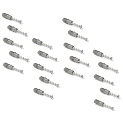 20 parafusos de expansão, feitos de aço e plástico, superfície: galvanizado, 31,6 mm (1-1/4"), 5912905. Âncora de conexão espalhável para conectores excêntricos, prateleiras, peças de armário e muito mais, da EMUCA