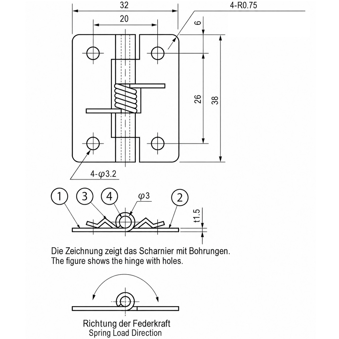 2 peças de cinta de mola de alta qualidade, feitas de aço inoxidável SUS304, 32 mm (1-17/64"), torque: 12,3 N·m, TH-61SUS-2. Dobradiça robusta de mola para abas de dispositivo, portas, tampas e muito mais, por TOCHIGIYA (Japão) - Image 2