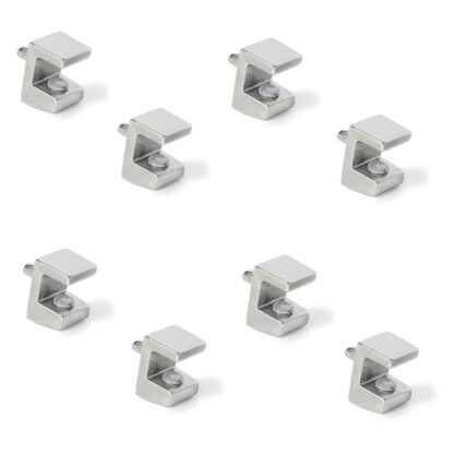 8pcs Suportes de Prateleira de Vidro de Alta Qualidade, Superfície: Niquelado, 3mm (1/8"), 4010007. Suportes de Prateleira de Vidro para Prateleiras de Vidro, Prateleiras de Armários de Vidro, Armários de Banheiro e Mais, por EMUCA