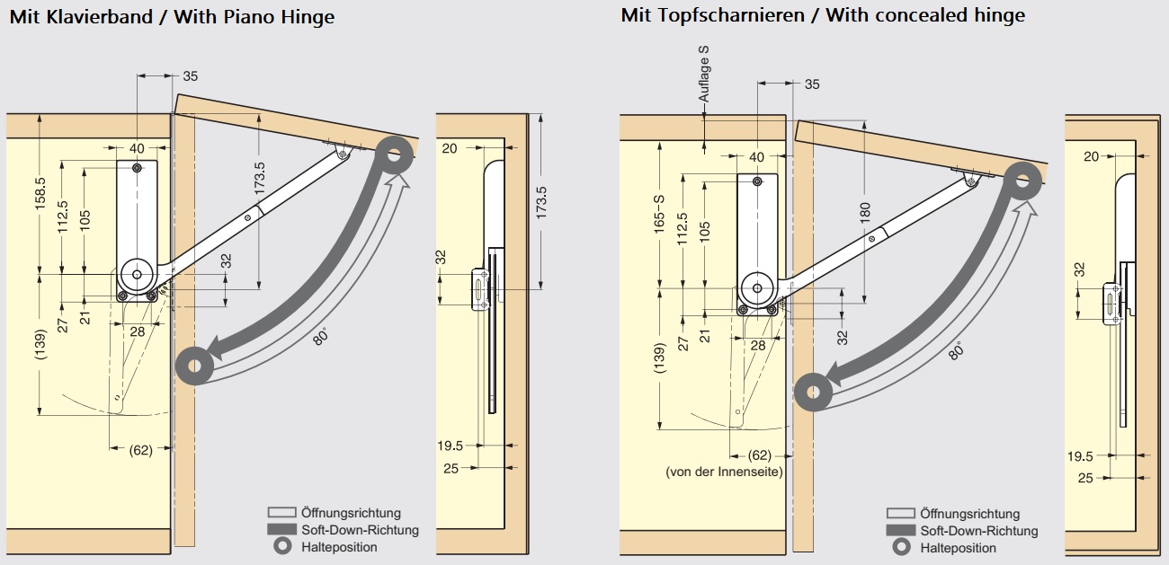 Suporte de aba de alta qualidade, superfície: preta, versão: direita, HDS-30HR-BL. Suporte resistente para aba para dobráveis, móveis de cozinha e muito mais, por Sugatsune / LAMP® (Japão) - Image 3