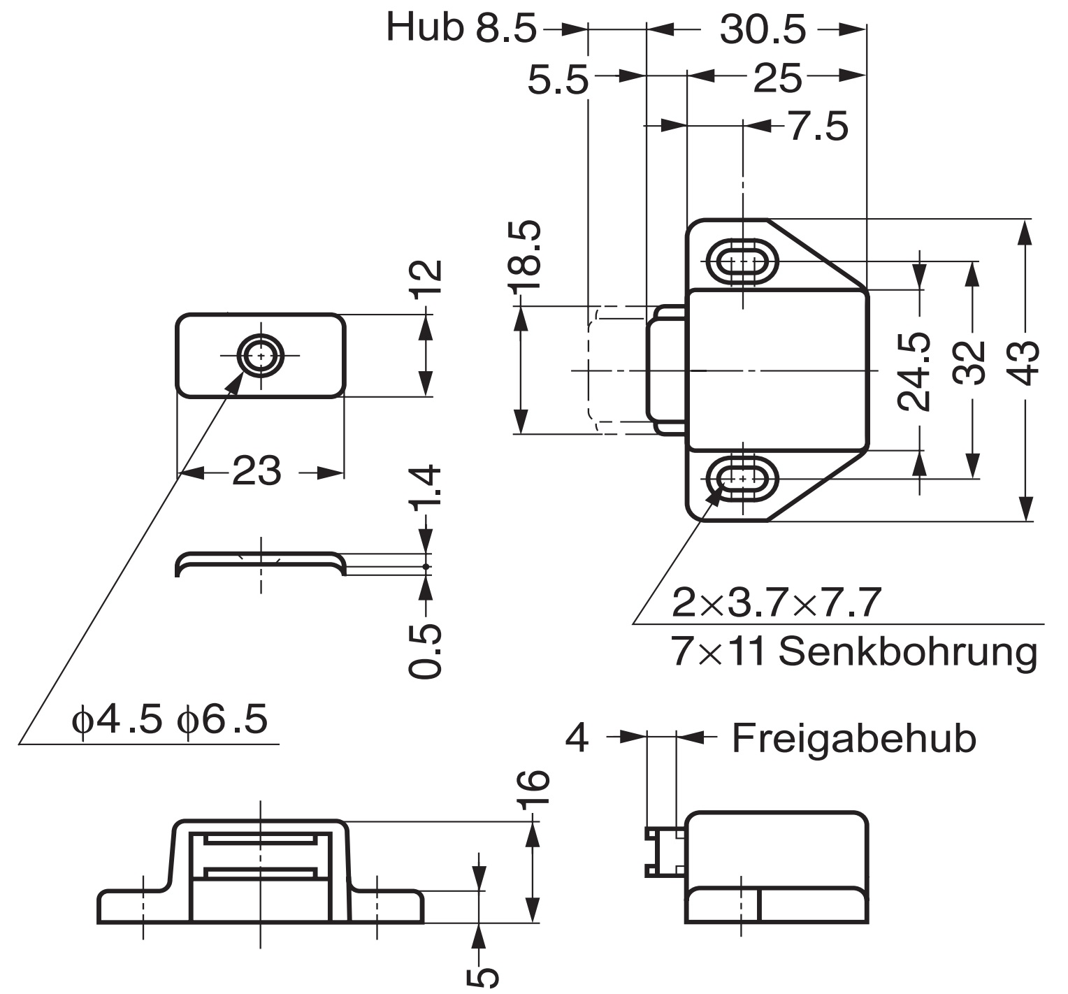Trinco magnético compacto de 2 peças, incl. contraplaca, superfície: marrom, 25 mm (63/64"), ML-30SBR. Abridor de porta push-to-open com economia de espaço para portas de móveis, portas de armários e muito mais, da Sugatsune / LAMP® (Japão) - Image 2