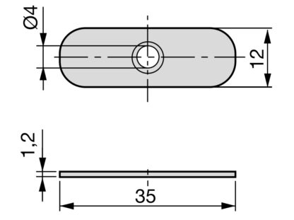 Contraplaca oval de 10 peças comprida com furo central escareado e duas pontas de retenção, superfície: galvanizada, 35 mm (1-3/8"), 2030905. contraparte para fechos magnéticos e muito mais, da EMUCA - Image 2