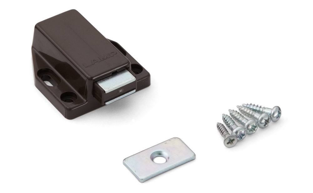 2 peças de fechos magnéticos de alta qualidade, incl. contraplaca, superfície: marrom, 38 mm (1-1/2"), ML-80BR. Abridor de porta push-to-open para portas de móveis, portas de armários e muito mais, da Sugatsune / LAMP® (Japão) - Image 5