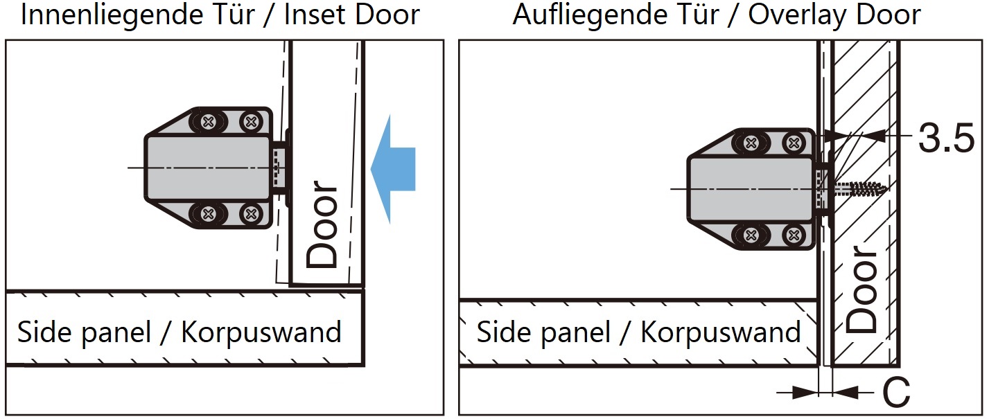 2 peças de fechos magnéticos de alta qualidade, incl. contraplaca, superfície: marrom, 38 mm (1-1/2"), ML-80BR. Abridor de porta push-to-open para portas de móveis, portas de armários e muito mais, da Sugatsune / LAMP® (Japão) - Image 3