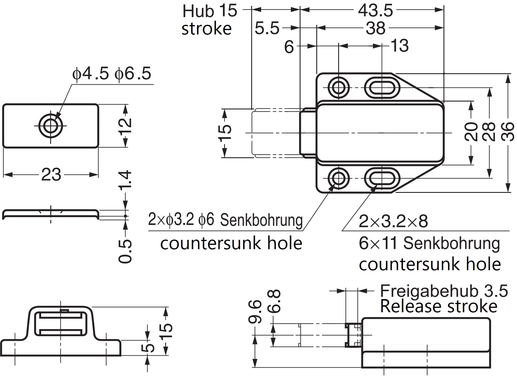 2 peças de fechos magnéticos de alta qualidade, incl. contraplaca, superfície: marrom, 38 mm (1-1/2"), ML-80BR. Abridor de porta push-to-open para portas de móveis, portas de armários e muito mais, da Sugatsune / LAMP® (Japão) - Image 2