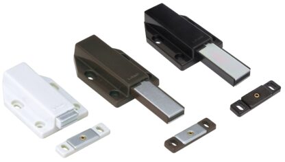 2 peças de fechos magnéticos, incl. contraplaca, superfície: marrom, 38 mm (1-1/2"), versão: com êmbolo longo, ML-120BR. Abridor de porta push-to-open para portas de móveis, portas de armários e muito mais, da Sugatsune / LAMP® (Japão) - Image 4