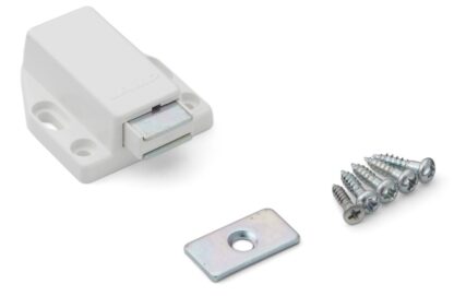 2 peças de fechos magnéticos de alta qualidade, incl. contraplaca, superfície: branca, 38 mm (1-1/2"), ML-80W. Abridor de porta push-to-open para portas de móveis, portas de armários e muito mais, da Sugatsune / LAMP® (Japão) - Image 5