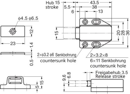 2 peças de fechos magnéticos de alta qualidade, incl. contraplaca, superfície: branca, 38 mm (1-1/2"), ML-80W. Abridor de porta push-to-open para portas de móveis, portas de armários e muito mais, da Sugatsune / LAMP® (Japão) - Image 2