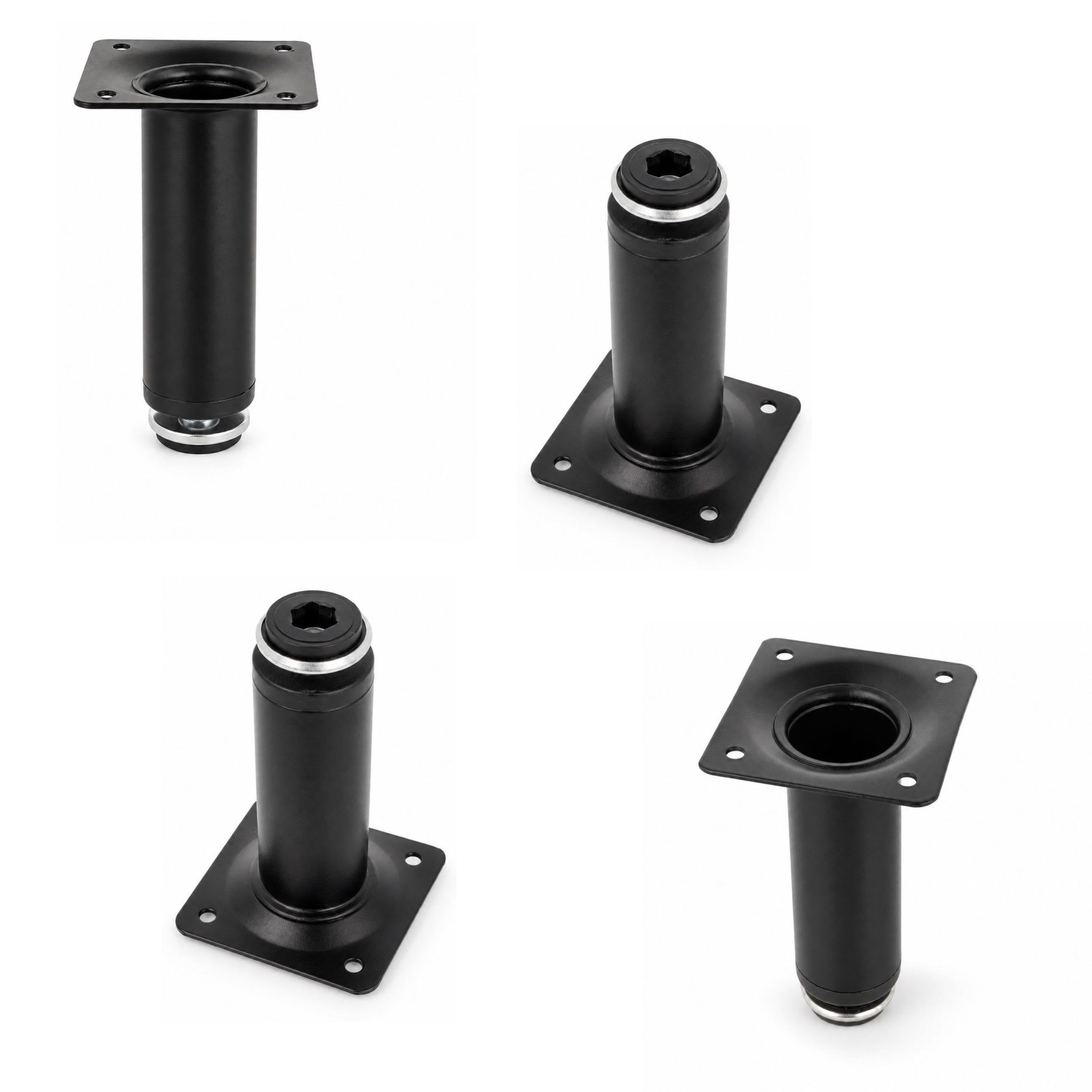 4 peças perna de móveis de alta qualidade, feitas de aço, superfície: preta, 100 mm (3-15/16"), 06.09.412-0. Base robusta de móveis para sofás, poltronas, armários, cômodas, aparadores, mesas, mesas laterais e muito mais, pela SISO Dinamarca