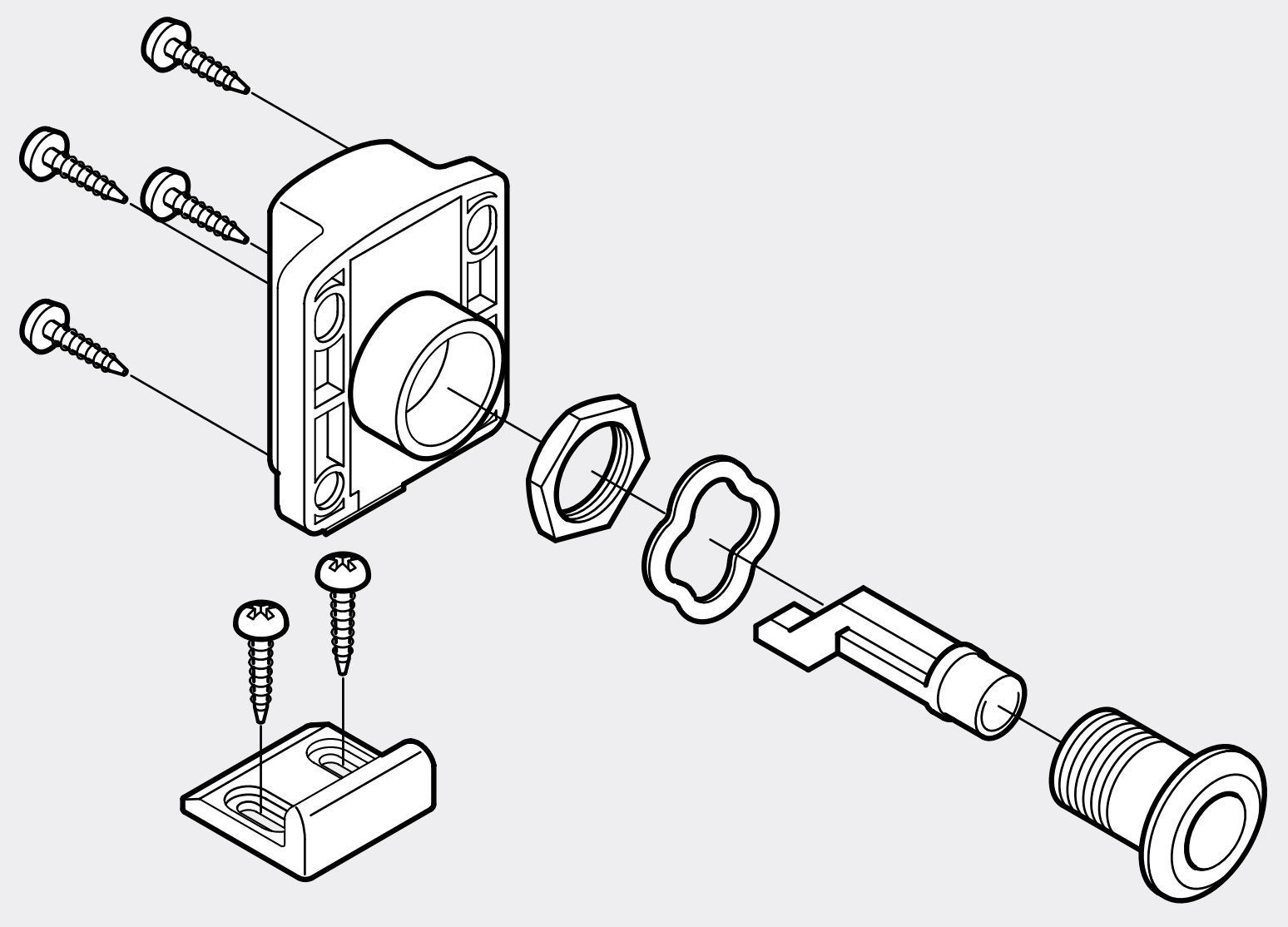 Fecho de botão para portas de móveis grossos de 22 a 25 mm SL-B251-BR da Sugatsune, marrom. Desenho de montagem