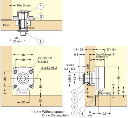 Fecho de botão para portas de móveis grossas de 22 a 25 mm, superfície: marfim, SL-B251-I. Push-Latch para conversão de RV, interior de iate, móveis de caravana e muito mais, por Sugatsune / LAMP® (Japão) - Image 2