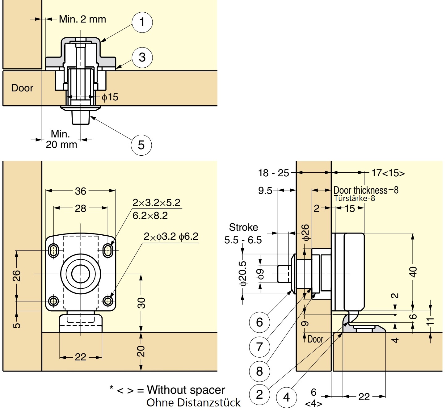 Fecho de botão para espessura de porta de 18 a 21 mm, superfície: marrom, SL-B211-BR. Push-Latch para conversão de RV, interior de iate, móveis de caravana e muito mais, por Sugatsune / LAMP® (Japão) - Image 2