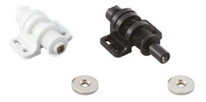 2 peças de aba magnética redonda com opção de ajuste, incl. contraplaca, superfície: preta, MC-25BL. Abridor de porta push-to-open para portas de móveis, portas de armários e muito mais, da Sugatsune / LAMP® (Japão) - Image 3