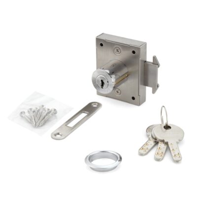 Fechadura de porta deslizante, feita de aço inoxidável SUS304, superfície: cromada, versão: multi-chaveamento, 7810K-24-CR-R-B. Fechadura de persiana para porta de correr e muito mais, da Sugatsune / LAMP® (Japão)
