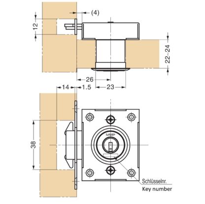 Fechadura de porta deslizante, feita de aço inoxidável SUS304, superfície: cromada, versão: multi-chaveamento, 7810K-24-CR-R-B. Fechadura de persiana para porta de correr e muito mais, da Sugatsune / LAMP® (Japão) - Image 3