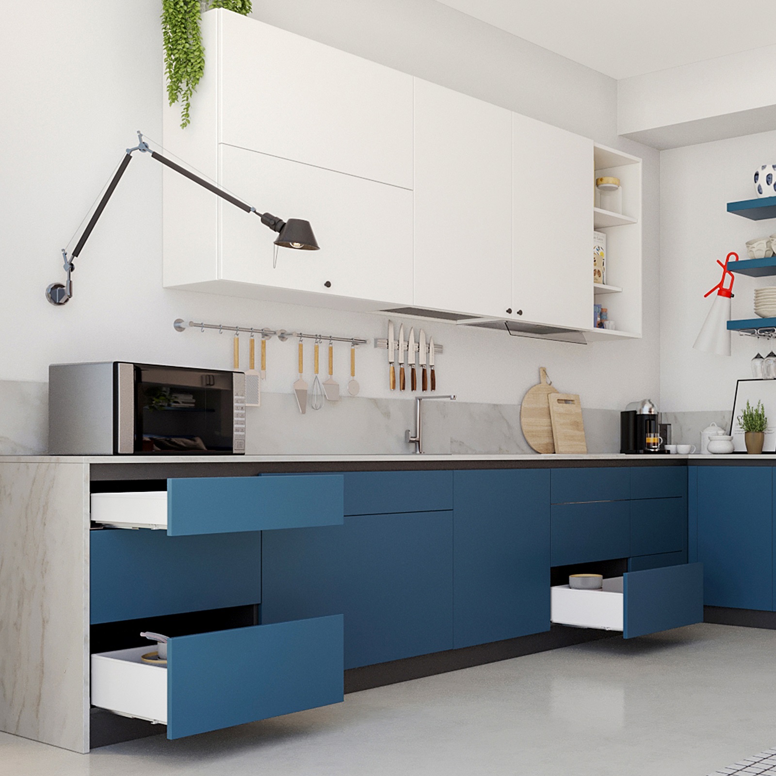 Conjunto de gavetas, com molduras extra finas, altura: 88 mm (3-15/32"), superfície: branca, 440 mm (17-21/64"), versão: extensão parcial com abertura push-to-open, 3275312. conjunto de gavetas para móveis de cozinha e muito mais, da EMUCA - Image 9