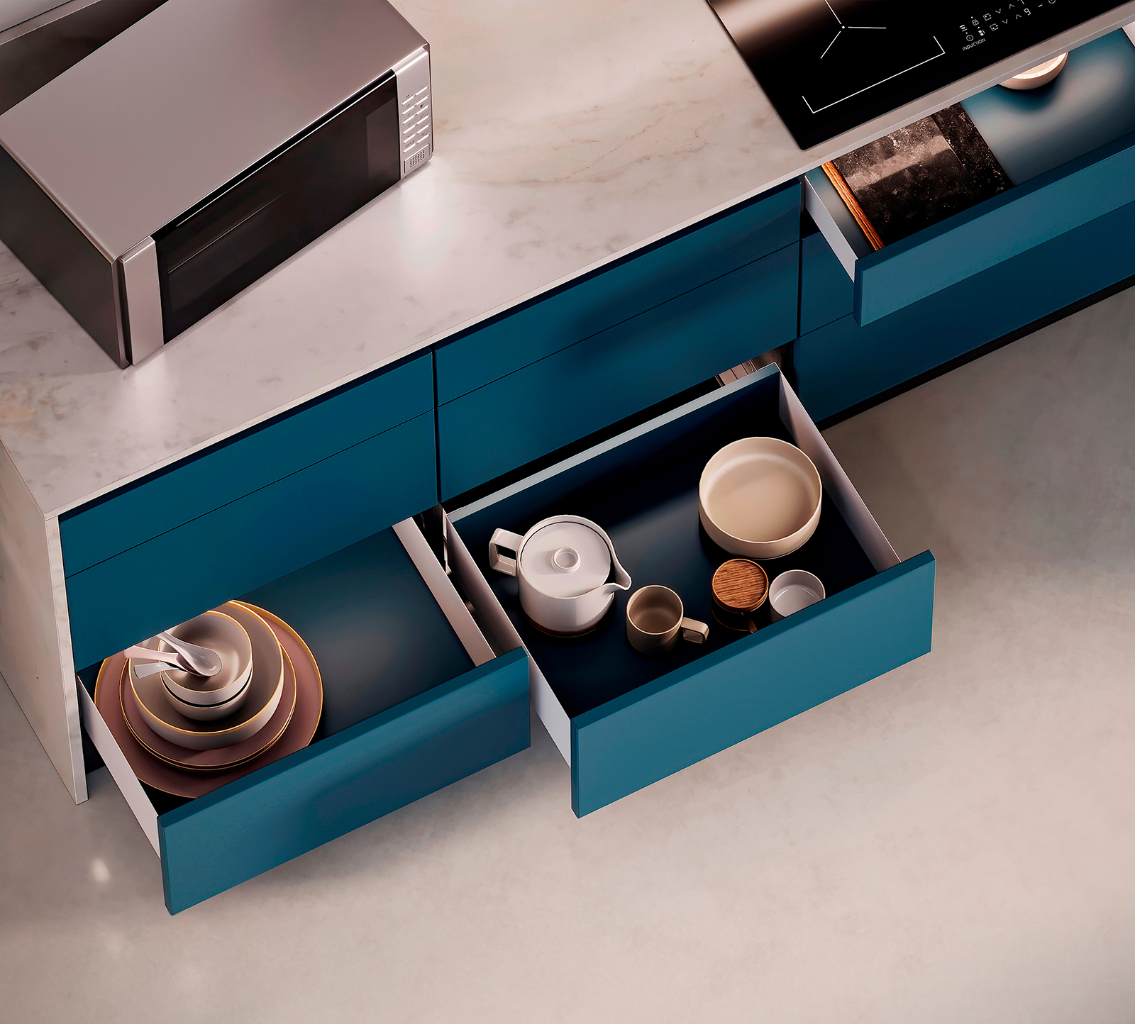 Jogo de gavetas, com molduras extra finas, altura: 88 mm (3-15/32"), superfície: branco, 350 mm (13-25/32"), versão: extraível parcial com fecho suave, conjunto de gavetas 3275112. para móveis de cozinha e muito mais, da EMUCA - Image 9