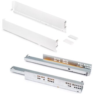 Conjunto de gavetas, com molduras extra finas, altura: 88 mm, 3275112, profundidade da gaveta: 340 mm, por EMUCA, branco, versão: extensão total com fecho suave. Imagem do produto