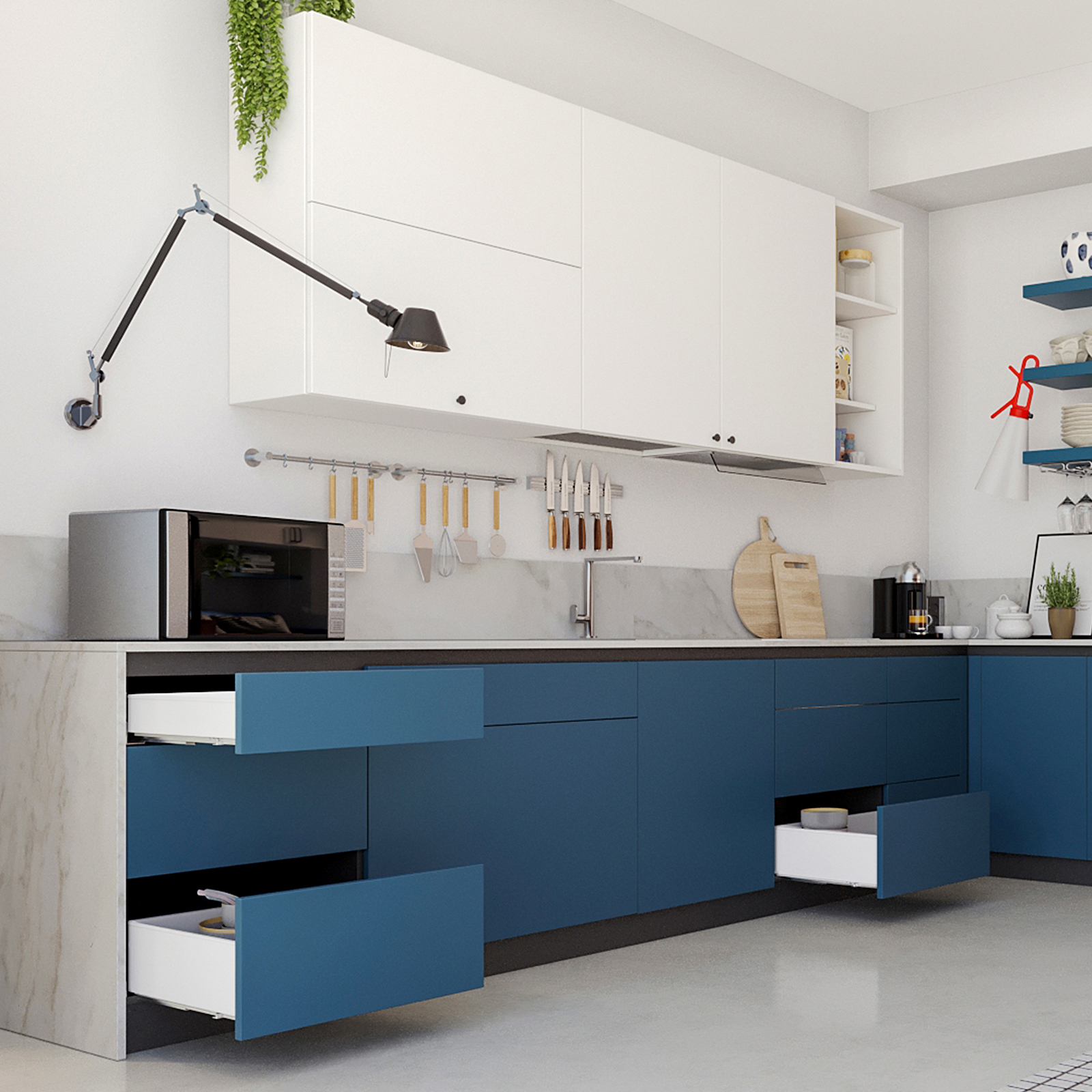 Conjunto de gavetas, com molduras extra finas, altura: 88 mm (3-15/32"), superfície: branca, 390 mm (15-23/64"), versão: extensão total com fecho suave, conjunto de gavetas 3275212. para móveis de cozinha e muito mais, da EMUCA - Image 9