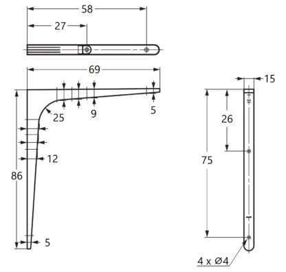 2 peças de suporte de montagem resistente de alta qualidade, capacidade de carga: 30 kg (67 lbs), superfície: preto, 86 mm (3,4"), BTK-85B. Suportes de prateleiras resistentes para prateleiras, divisórias, prateleiras, prateleiras, juntas de canto e muito mais, da Sugatsune / LAMP® (Japão) - Image 2