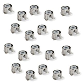20 peças de conexão excêntrica estável ⌀20 mm com flange e revestimento externo de garra para espessura de placa de 16 mm (5/8"), feito de Zamak, 8470907. Conector excêntrico robusto para conexão de móveis e muito mais, da EMUCA