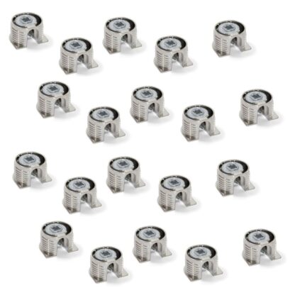 20 peças de conexão excêntrica estável ⌀20 mm com flange e revestimento externo de garra para espessura de placa de 16 mm (5/8"), feito de Zamak, 8470907. Conector excêntrico robusto para conexão de móveis e muito mais, da EMUCA