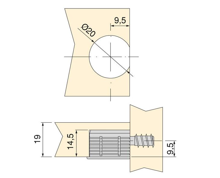 20 peças de conexão excêntrica estável ⌀20 mm com flange e revestimento externo de garra para espessura de placa de 19 mm (3/4"), feito de Zamak, 8070907. Conector excêntrico robusto para conexão de móveis e muito mais, da EMUCA - Image 5