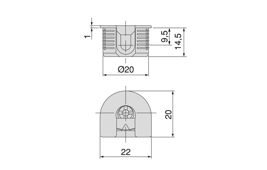 20 peças de conexão excêntrica estável ⌀20 mm com flange e revestimento externo de garra para espessura de placa de 19 mm (3/4"), feito de Zamak, 8070907. Conector excêntrico robusto para conexão de móveis e muito mais, da EMUCA - Image 4