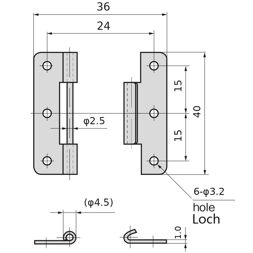 2 peças de dobradiça embutir de alta qualidade, feitas de aço inoxidável SUS304, capacidade de carga: 4 kg (9 lbs), 40 mm (1-37/64"), B-1006-3. Dobradiça robusta de elevação para portas de navios, escotilhas de manutenção e muito mais, por TAKIGEN (Japão) - Image 2