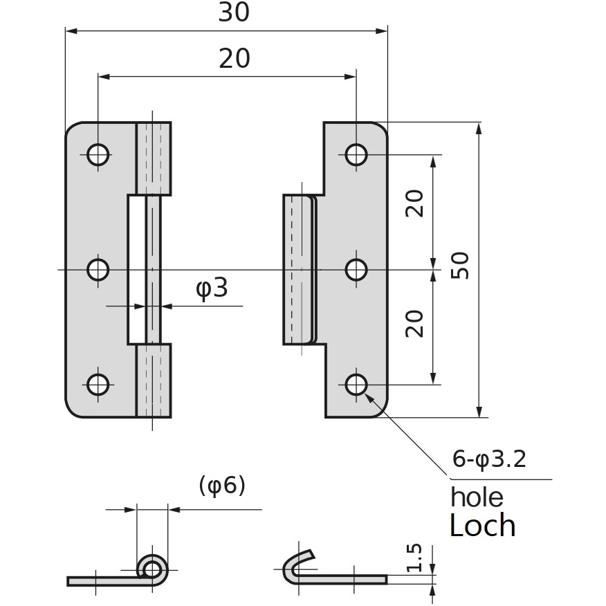2 peças de dobradiça embutida de alta qualidade, feitas de aço inoxidável SUS304, capacidade de carga: 6 kg (14 lbs), 50 mm (1-31/32"), B-1006-2. Dobradiça robusta de elevação para portas de navios, escotilhas de manutenção e muito mais, por TAKIGEN (Japão) - Image 2
