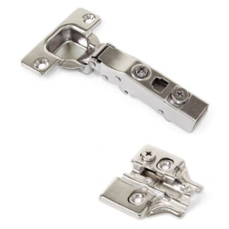 Dobradiça de copo, de fecho suave, de encaixe, regulável em 3D, incl. placa de montagem, superfície: niquelada, Versão: saliente, 1040007. dobradiça de panela para móveis, armários e muito mais, da EMUCA