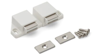 Fecho magnético compacto, incl. contraplaca, superfície: branco, 25 mm (63/64"), versão: com 2 êmbolos, ML-30WW. Abridor de porta dupla com economia de espaço para portas de móveis, portas de armários e muito mais, da Sugatsune / LAMP® (Japão) - Image 4