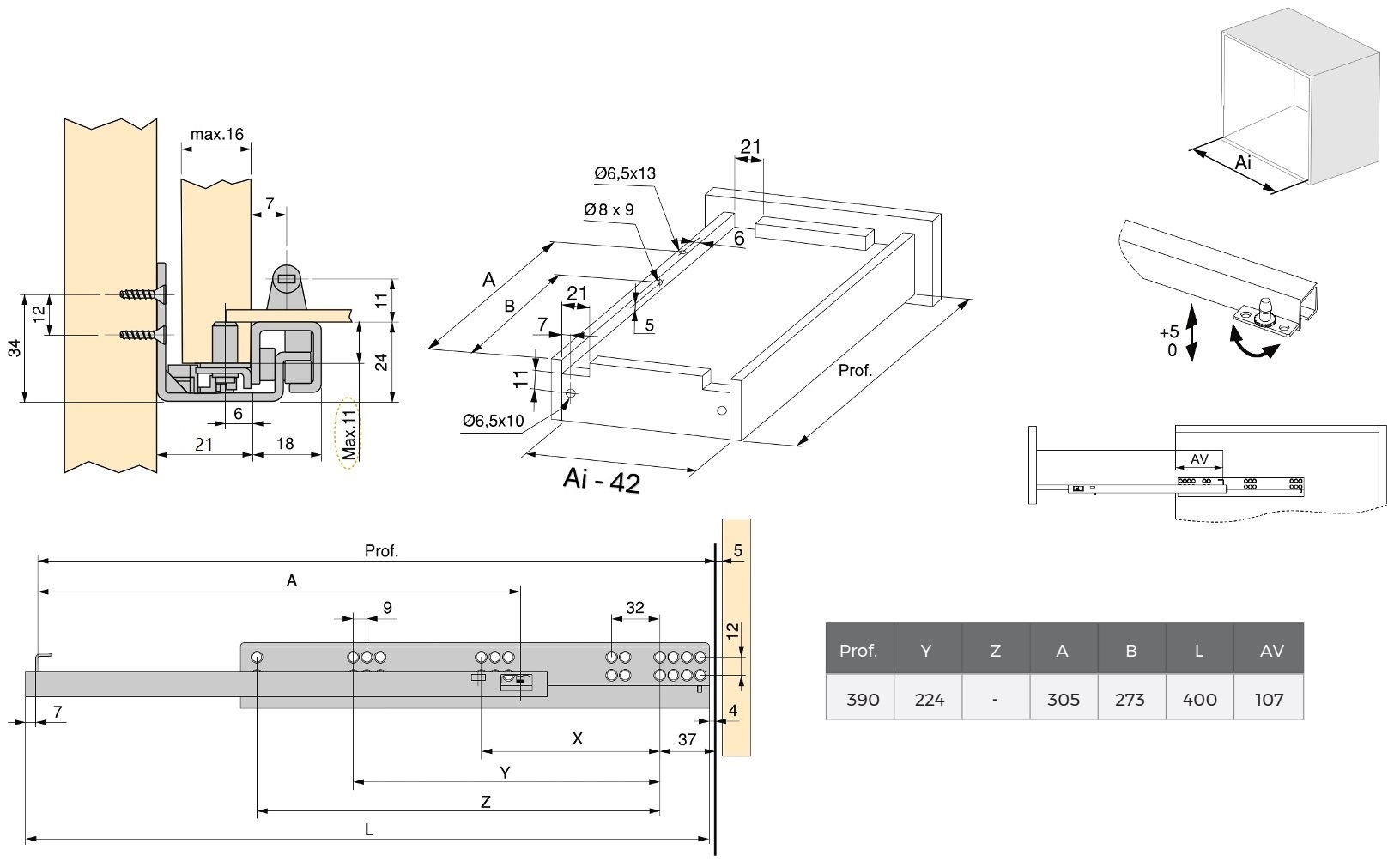 Corrediças sob o piso, capacidade de carga: 25 kg (56 lbs), 400 mm (15-3/4"), Design: Extensão parcial com abertura por pressão, 3123305. Extensões de piso de alta qualidade para gavetas de madeira, prateleiras de madeira e muito mais, da EMUCA - Image 2