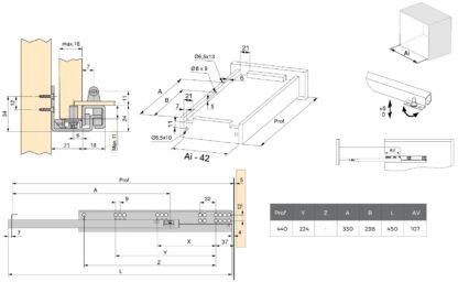 Corrediças sob o piso, capacidade de carga: 25 kg (56 lbs), 450 mm (17-23/32"), Design: Extensão parcial com abertura por pressão, 3123405. Extensões de piso de alta qualidade para gavetas de madeira, prateleiras de madeira e muito mais, da EMUCA - Image 2
