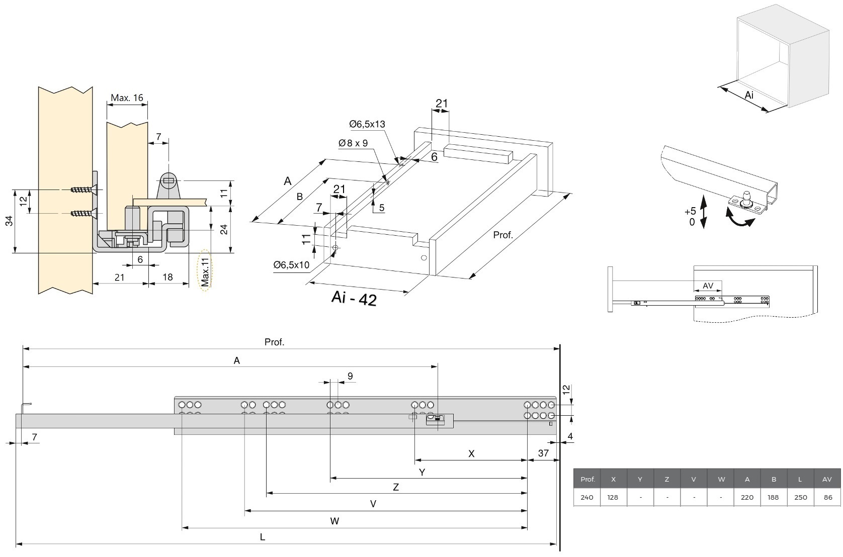 Corrediças sob o piso, capacidade de carga: 25 kg (56 lbs), 250 mm (9-27/32"), Design: Extensão parcial com fecho suave, 3019005. Extensões de piso de alta qualidade para gavetas de madeira, gavetas de madeira, prateleiras de madeira e muito mais, da EMUCA - Image 2
