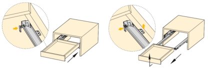 Corrediças sob o piso, capacidade de carga: 25 kg (56 lbs), 350 mm (13-25/32"), versão: extraível parcial com fechamento suave, 3019205. Extensões de piso de alta qualidade para gavetas de madeira, gavetas de madeira, prateleiras de madeira e muito mais, da EMUCA - Image 3