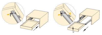 Corrediças sob o piso, capacidade de carga: 30 kg (67 lbs), 450 mm (17-23/32"), versão: extensão total com fecho suave, 3124405. Extensões de piso de alta qualidade para gavetas de madeira, gavetas de madeira, prateleiras de madeira e muito mais, da EMUCA - Image 3
